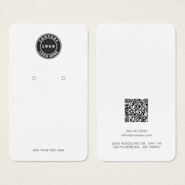 Business Logo and QR Code Earring Display Card (Front & Back)