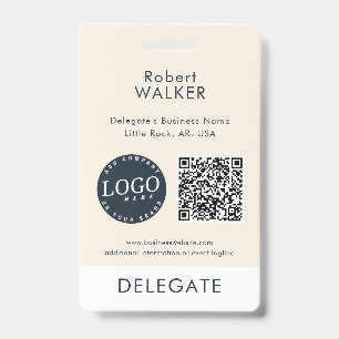 Business Logo and QR Code Event Attendee Custom ID Badge