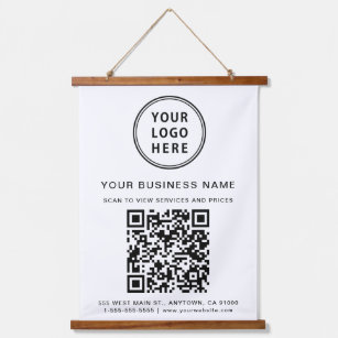 Business Logo and QR Code  Hanging Tapestry