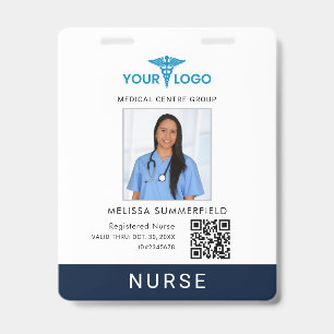 Business Logo and QR Code Nurse Photo ID Badge