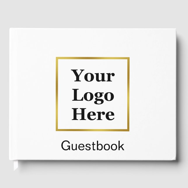 Business Logo and Text White and Gold Elegant Guest Book (Front)