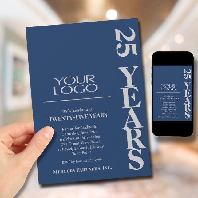 Business Logo Anniversary Navy Blue Invitation (Creator Uploaded)