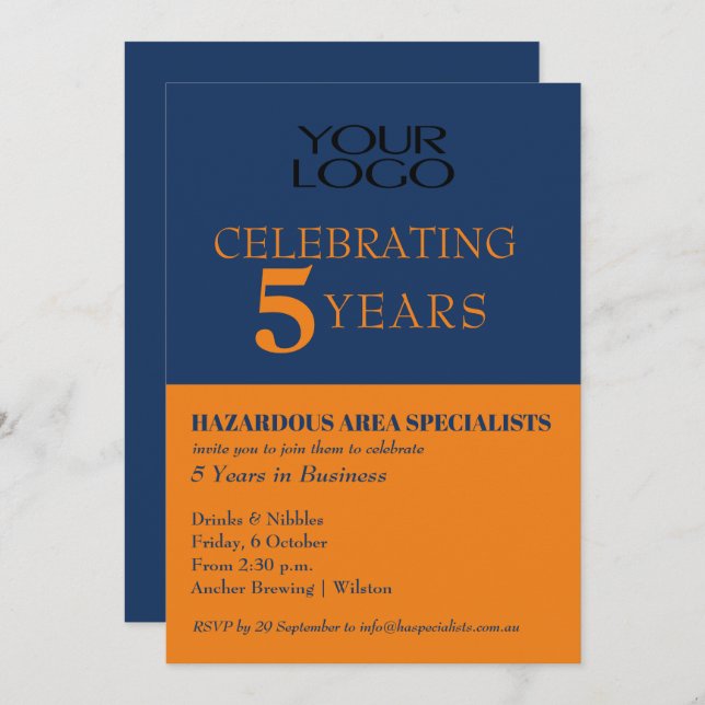Business Logo Anniversary Navy Invitation (Front/Back)
