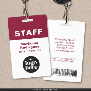Business Logo Barcode Custom Employee Staff Tag ID Badge