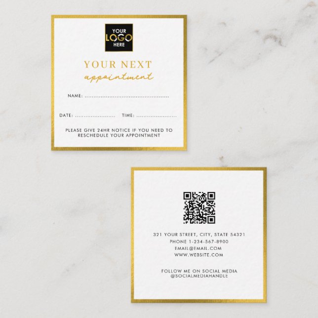 Business Logo Beauty Appointment Card Gold (Front/Back)