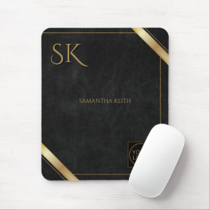 Business Logo Black and Golden Stripe Mouse Pad