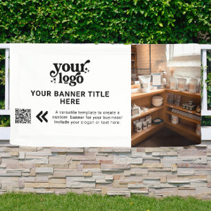 Business Logo Black and White Modern QR Code Photo Banner