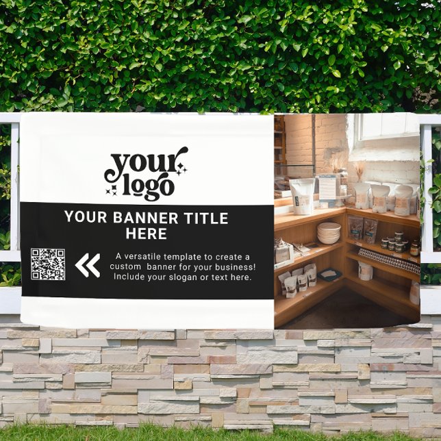 Business Logo Black and White Modern QR Code Photo Banner (Creator Uploaded)