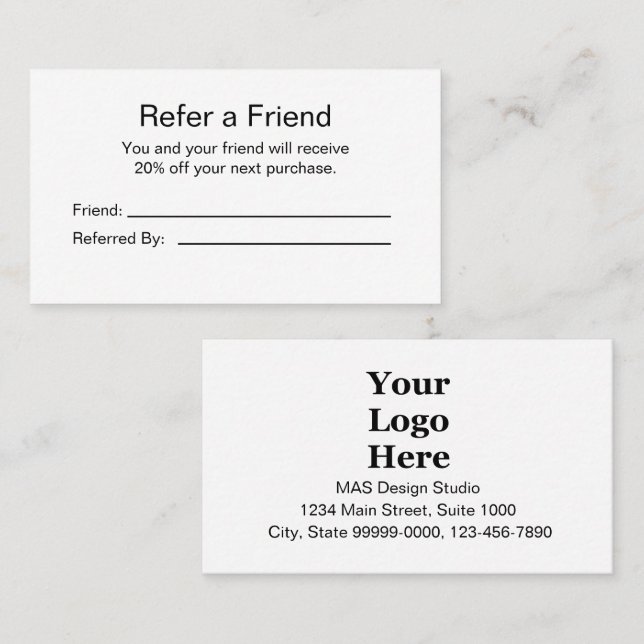 Business Logo Black and White Refer a Friend Referral Card (Front/Back)