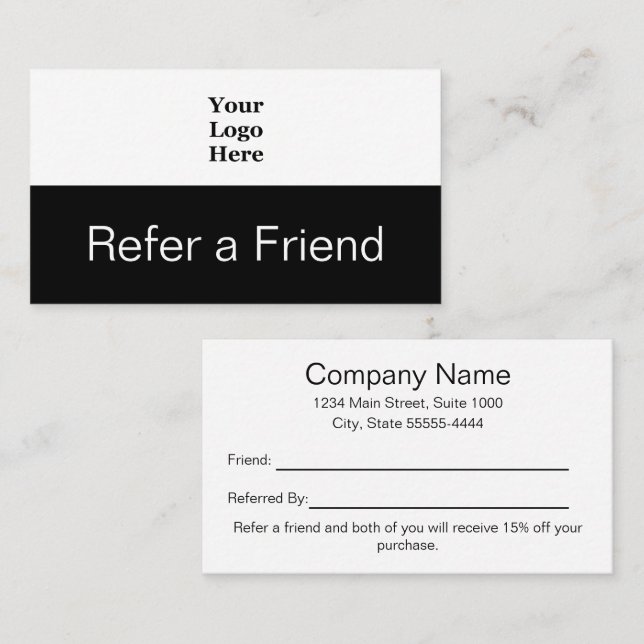 Business Logo Black and White Refer a Friend Referral Card (Front/Back)