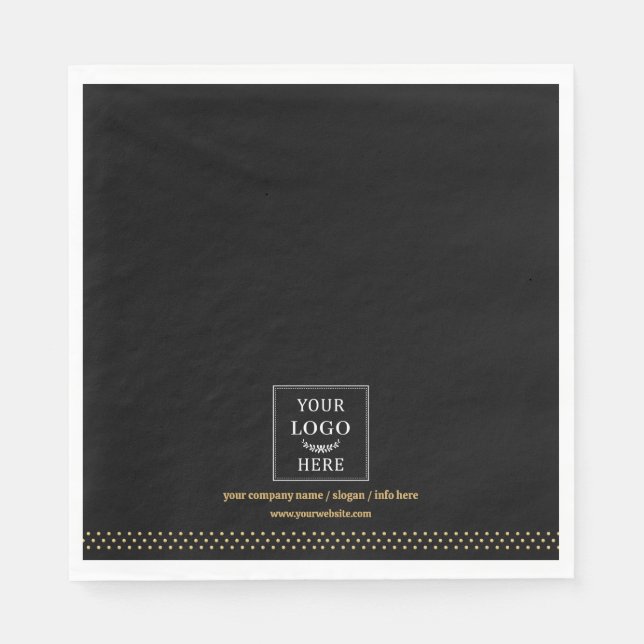 Business Logo Black Gold Dots Branded Napkin (Front)