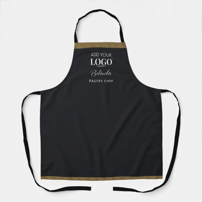 Business Logo Black & Gold Greek Key Employee Name Apron (Front)