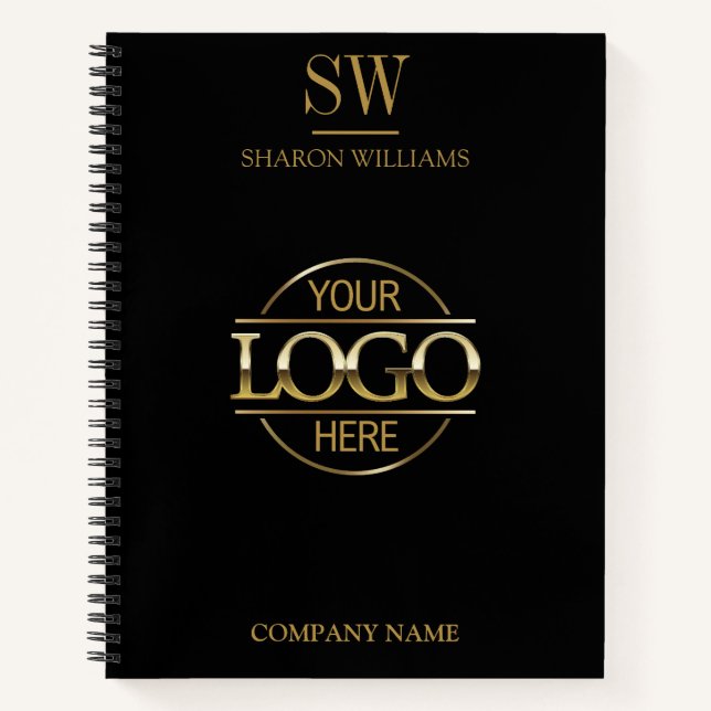 Business Logo Black & Gold Monogram Initial Notebook (Front)