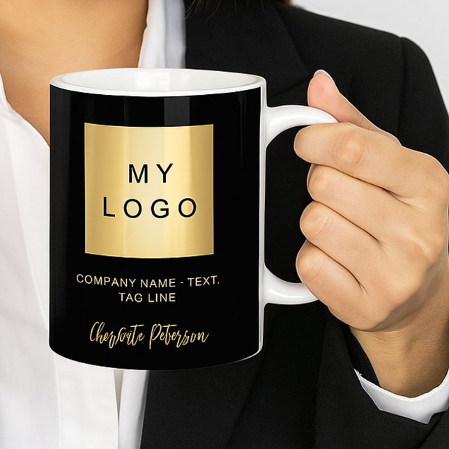 Business logo black gold name script coffee mug (Creator Uploaded)