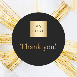 Business logo black gold thank you classic round sticker