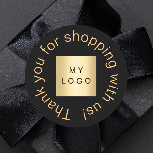 Business logo black gold thank you classic round sticker