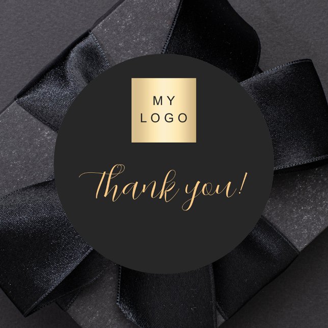 Business logo black gold thank you classic round sticker (Creator Uploaded)