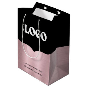 Business Logo Black Metallic Rose Gold Gift Bag