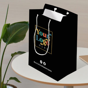 Business Logo Black Promotional Paper  Medium Gift Bag