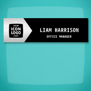 Business Logo Black Silver Classic Chevron ID Name Tag