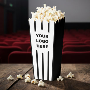 Business Logo Black & White Striped Movie Popcorn Favour Box