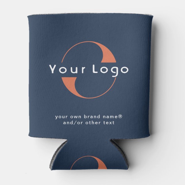 Business Logo, Blue Company brand Promotional Can Cooler (Front)