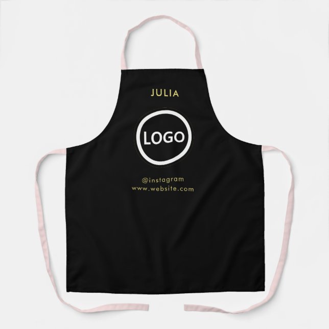 Business Logo | Blush Black Employee Staff Name Apron (Front)