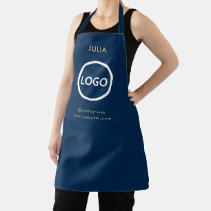 Business Logo Blush Navy Blu Employee Staff Name Apron