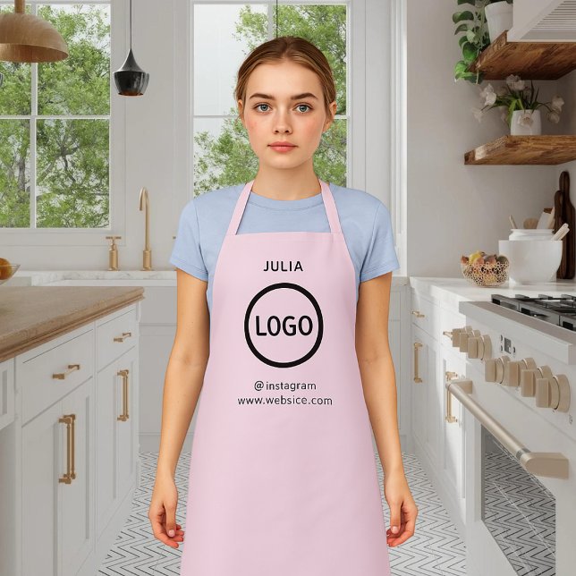 Business Logo | Blush Pink Employee Staff Name Apron (Creator Uploaded)
