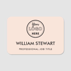 Business Logo Blush Pink Employee Staff Name Name Tag