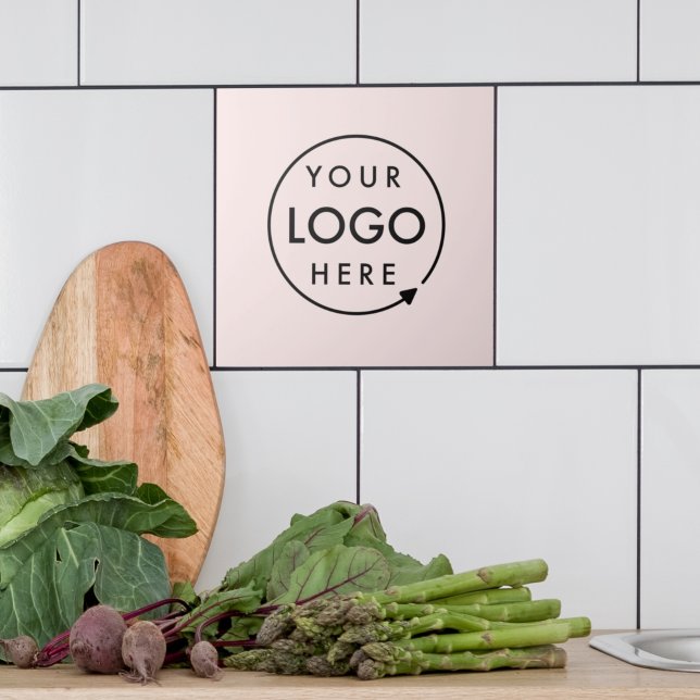 Business Logo | Blush Pink Feminine Professional Tile (Feminine pink company branded ceramic tiles for business branding & promotion.)