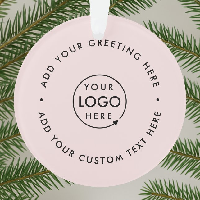 Business Logo | Blush Pink Modern Christmas Ornament (Blush pink company branded feminine Christmas tree ornaments for small business promotion.)