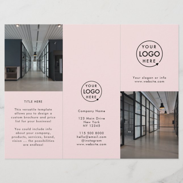 Business Logo Blush Pink Pamphlet Brochure (Front)