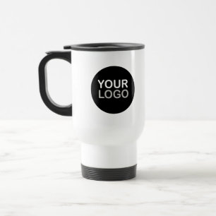 Business Logo Branded Black White Travel Mug
