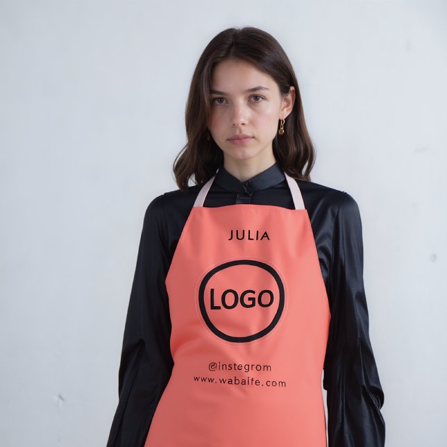 Business Logo Bright Red Employee Staff Name Apr Apron (Creator Uploaded)