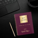 Business logo burgundy elegant monogram 2024 planner<br><div class="desc">A trendy burgundy coloured background.  Personalise and add your business,  company logo,  a text,  year and personal name.  Golden letters.  If you want it without text,  use your back-space key to delete.
Add your own website address on the back.</div>
