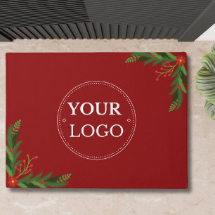 Business Logo Christmas Floral Red Doormat