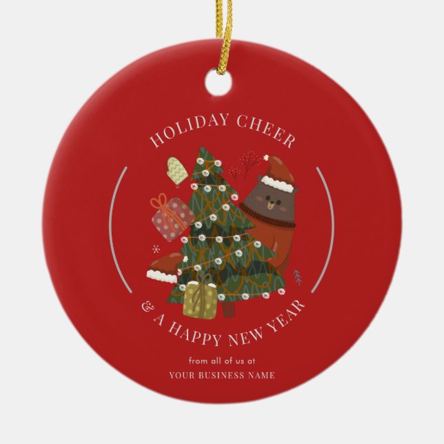 Business Logo Christmas Holidays Corporate Ceramic Tree Decoration (Front)