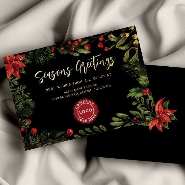 Business Logo Christmas Holidays Corporate Gold (Business Logo Christmas Holidays Script Seasons Greetings Botanical Card)