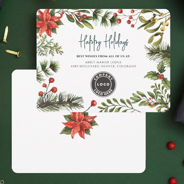 Business Logo Christmas Holidays Greenery Holiday Card (Business Logo Christmas Holidays Greenery Holiday Card)