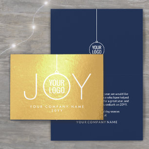 Business Logo Christmas Ornament Navy Holiday JOY Foil Card