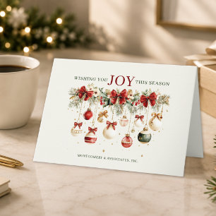 Business Logo Christmas Ornaments Joy Watercolor Holiday Card