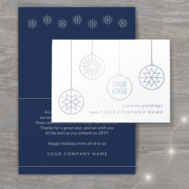 Business Logo Christmas Ornaments Modern Holiday Foil Card (Creator Uploaded)