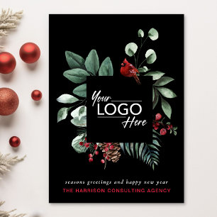 Business Logo Christmas Red Cardinal Black Holiday Card