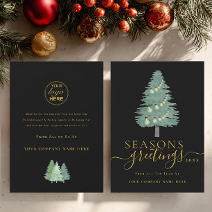 Business Logo Christmas Tree Elegant Gold Script Holiday Card
