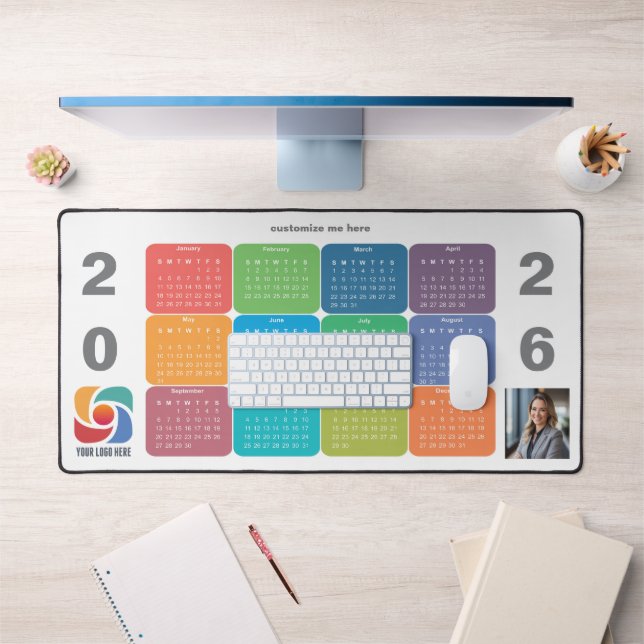 Business Logo Colourful Company 2026 Calendar Desk Mat (Office 1)