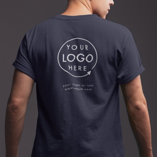 Business Logo Company Back Branded Staff Employee T-Shirt (Navy blue company branded t-shirts for your team apparel employee uniforms.)
