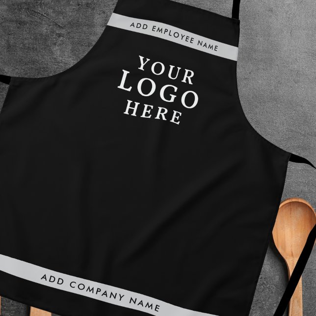 Business Logo Company Employee Name Branded Black Apron (Creator Uploaded)