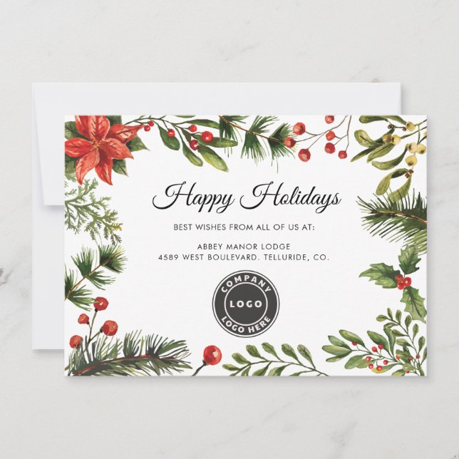 Business Logo Company Employees Clients Christmas Holiday Card (Front)