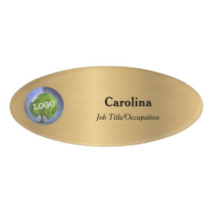 Business Logo Company Magnetic Oval Gold Name Tag